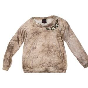 French blue embellished distressed french terry raglan long sleeve sweater